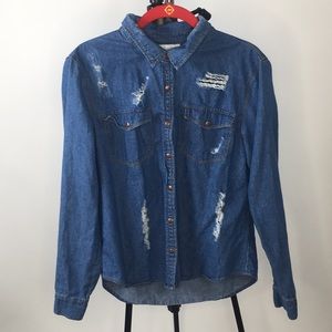 Distressed denim shirt MED